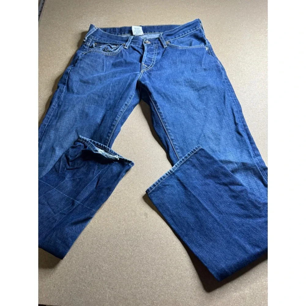 True Religion Slim Section Mens Blue Denim Jeans Size 32‎ Made in USA Button Fly